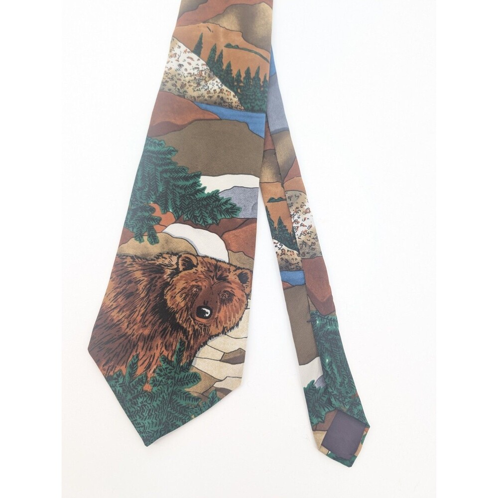 WWF World Wildlife Fund Grizzly Bear Vintage 90s  Necktie Silk Made in USA